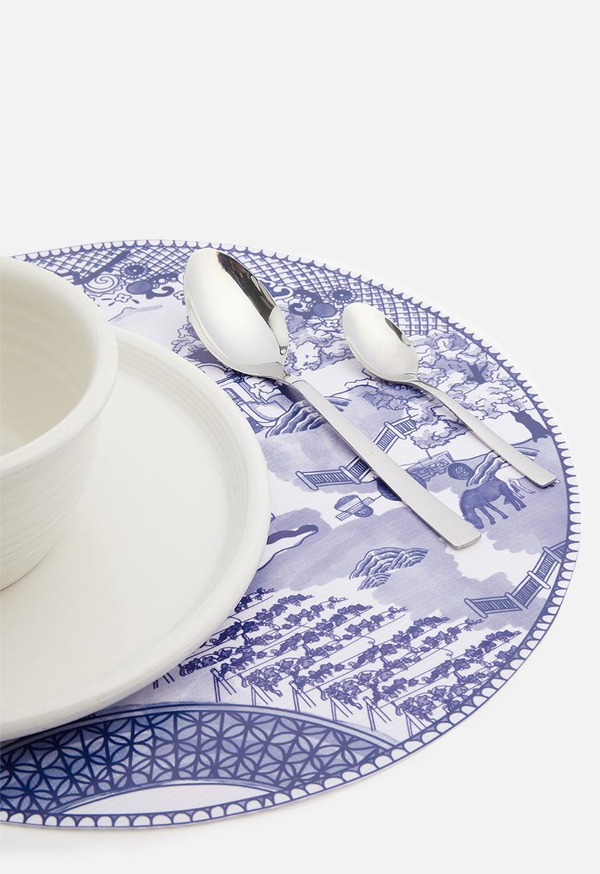 Elsje Designs - Stellenbosch willow placemat set of 4 - white & blue