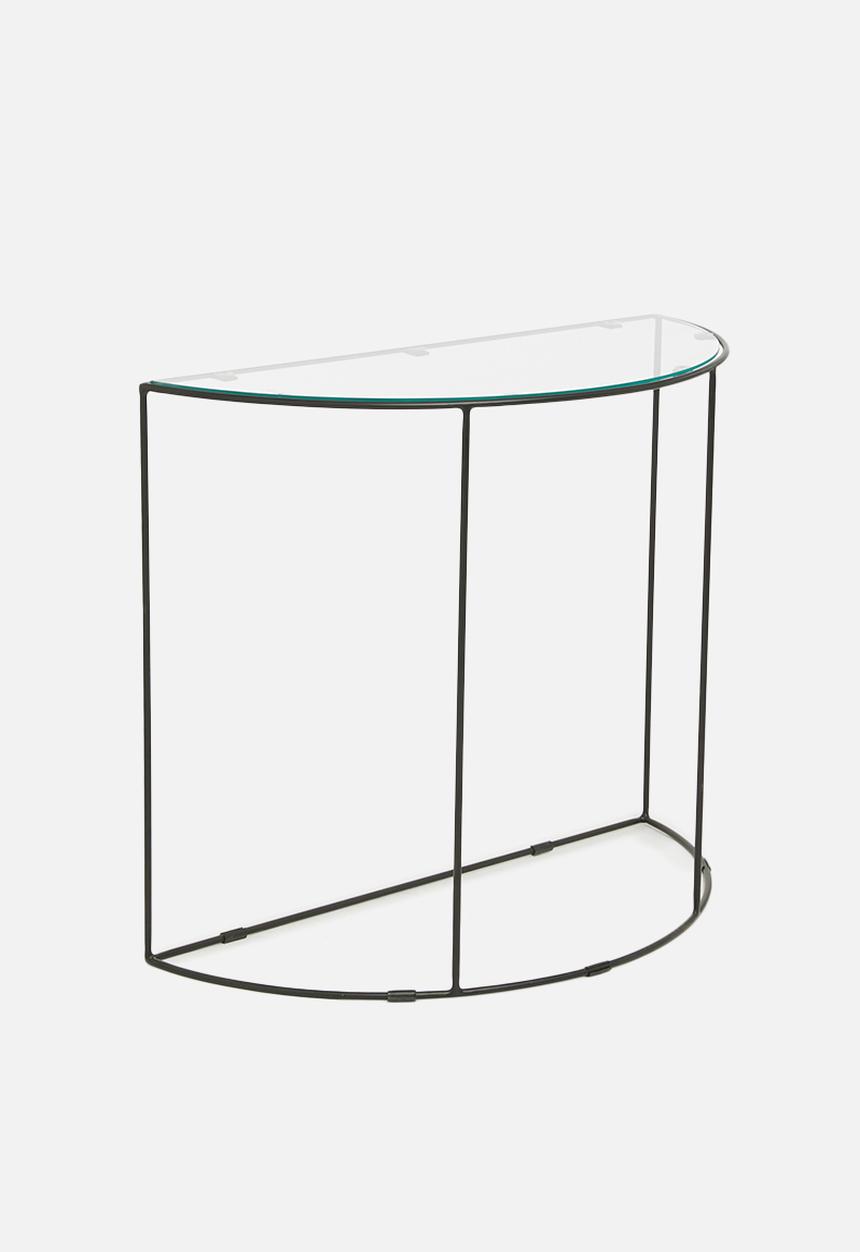 Sixth Floor - Glass half moon console table - black