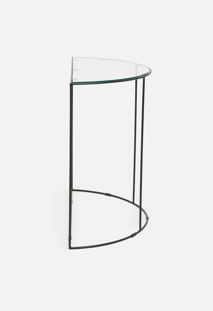 Sixth Floor - Glass half moon console table - black