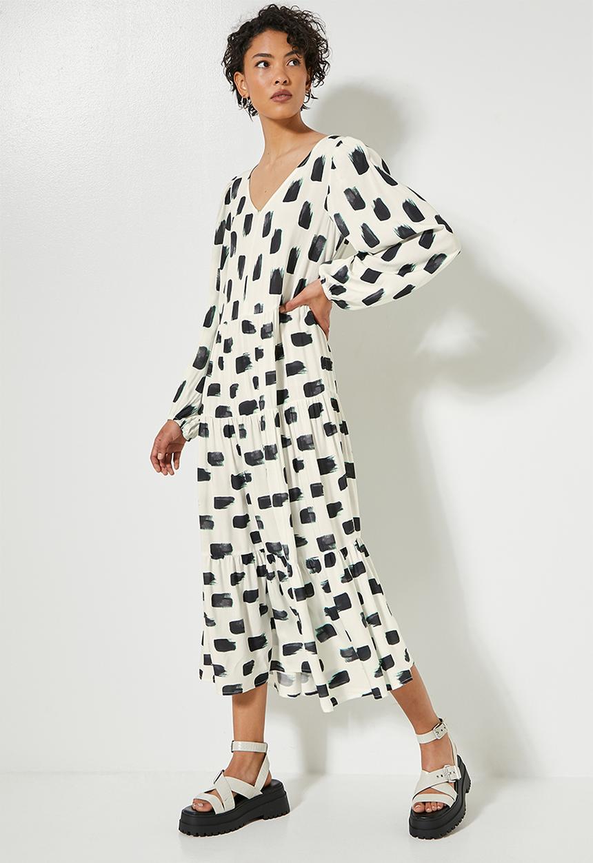 Superbalist - V-neck tiered dress - linear brush strokes