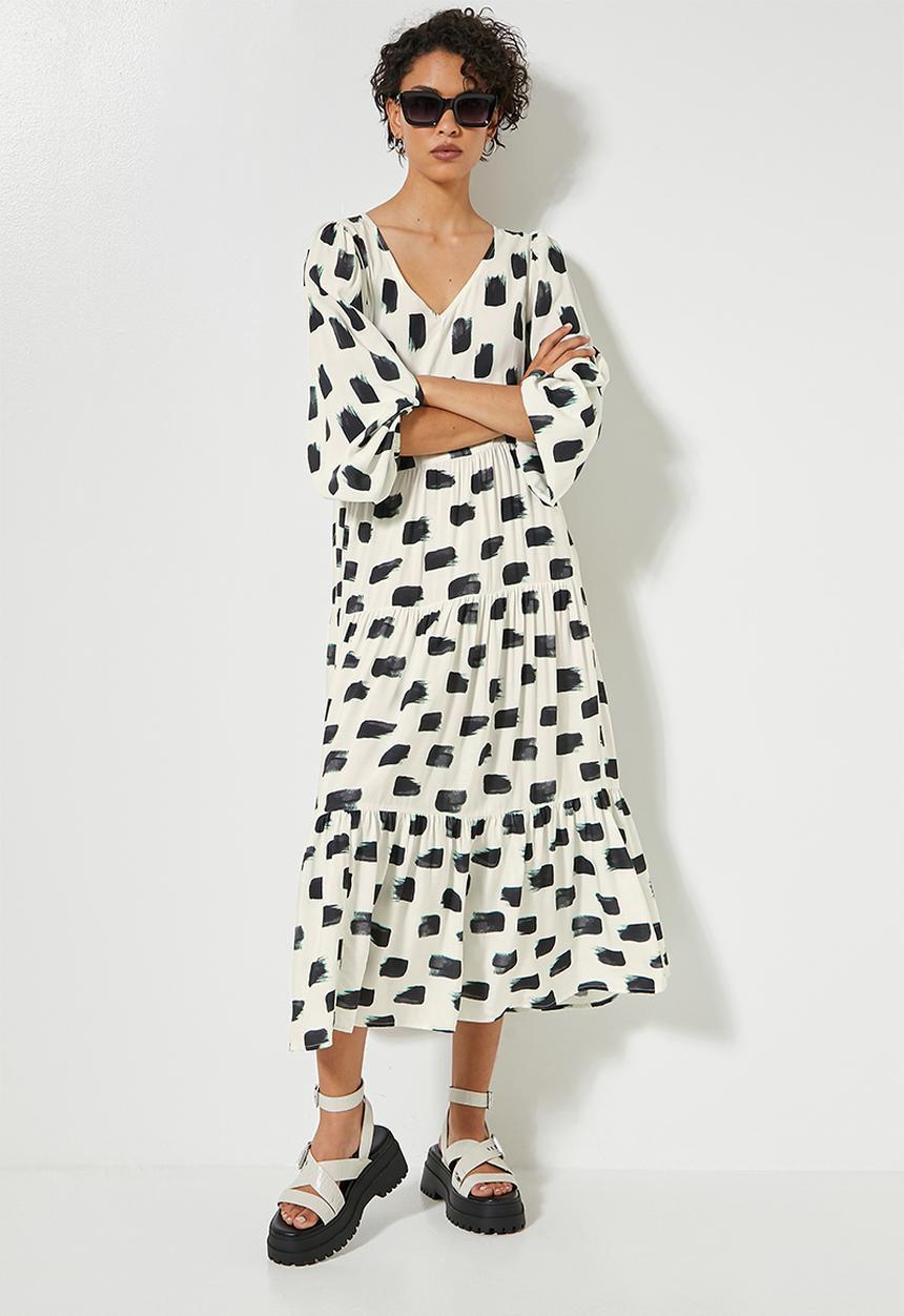 Superbalist - V-neck tiered dress - linear brush strokes