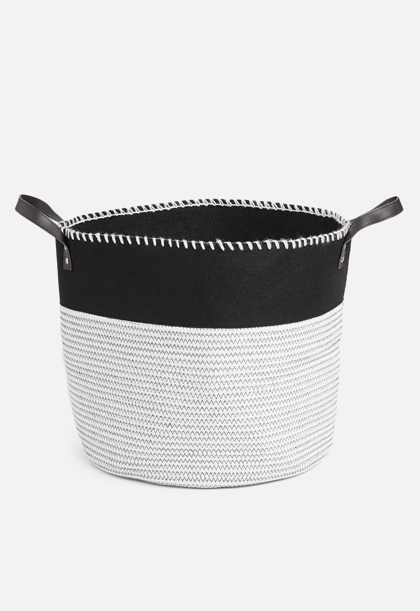 Sixth Floor - Felt & cotton rope storage basket - black & white
