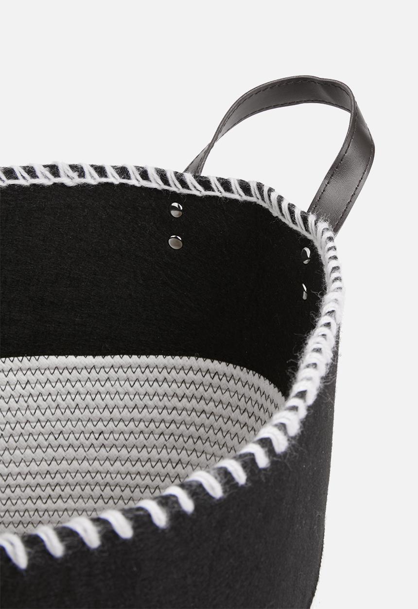Sixth Floor - Felt & cotton rope storage basket - black & white