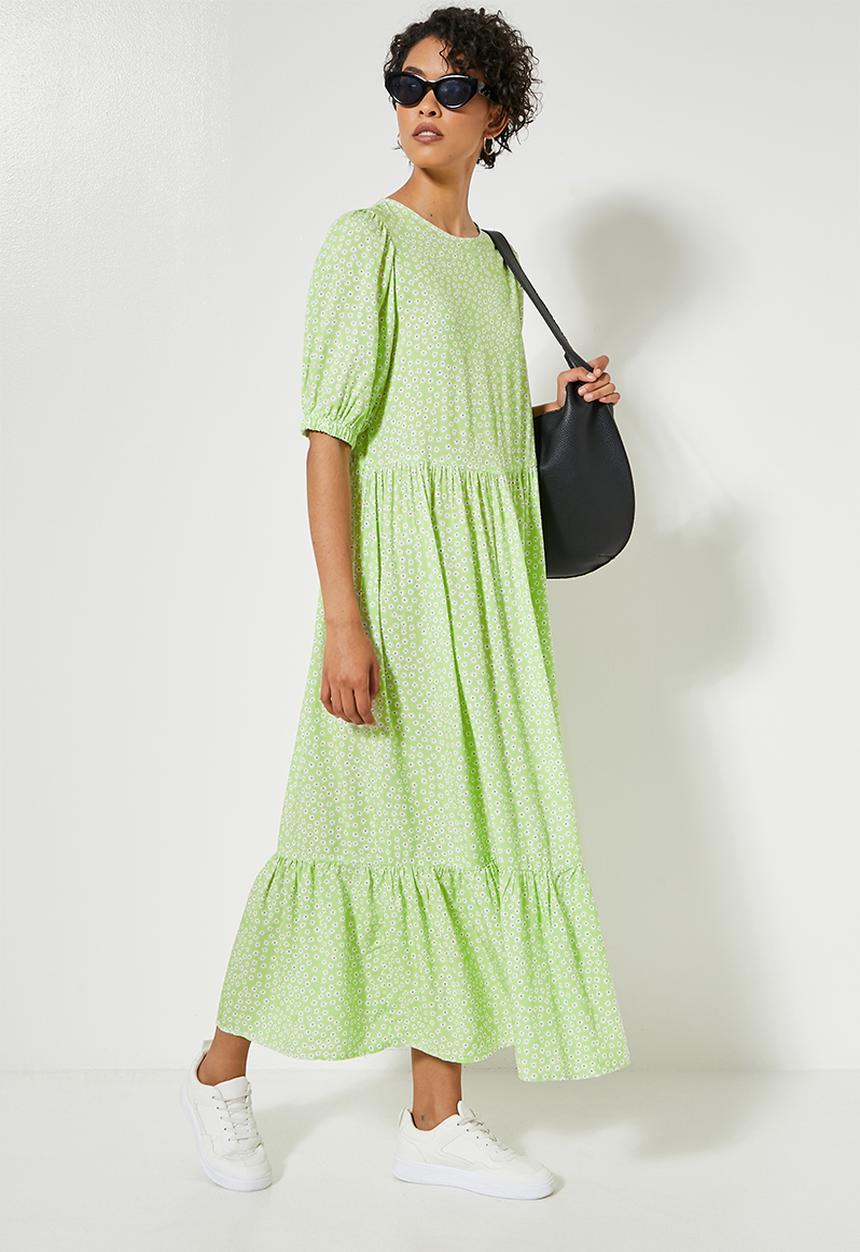 Superbalist - Tiered maxi dress -  lime condensed ditsy