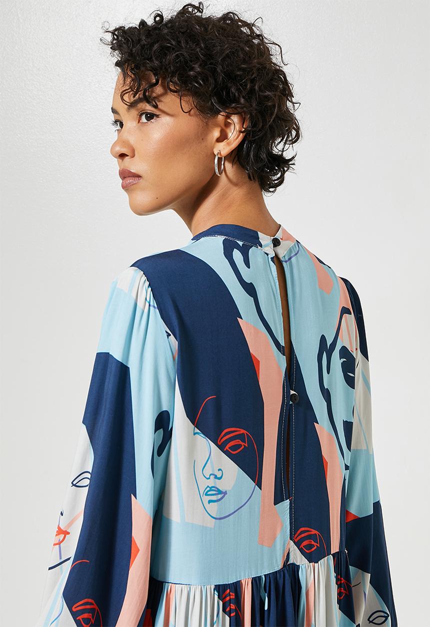 Superbalist - Funnel neck tiered dress - large abstract colour faces