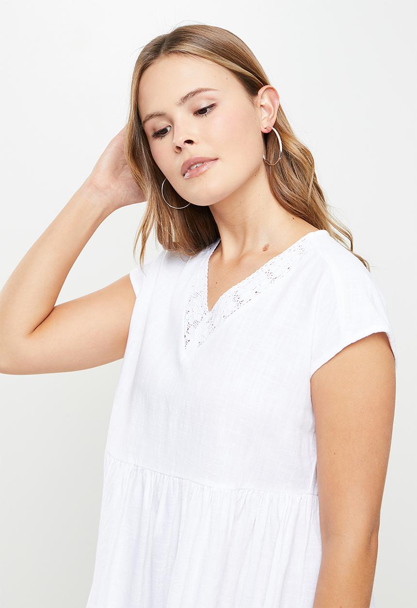 Cotton On - Woven tatum sleeveless lace front mini dress - white