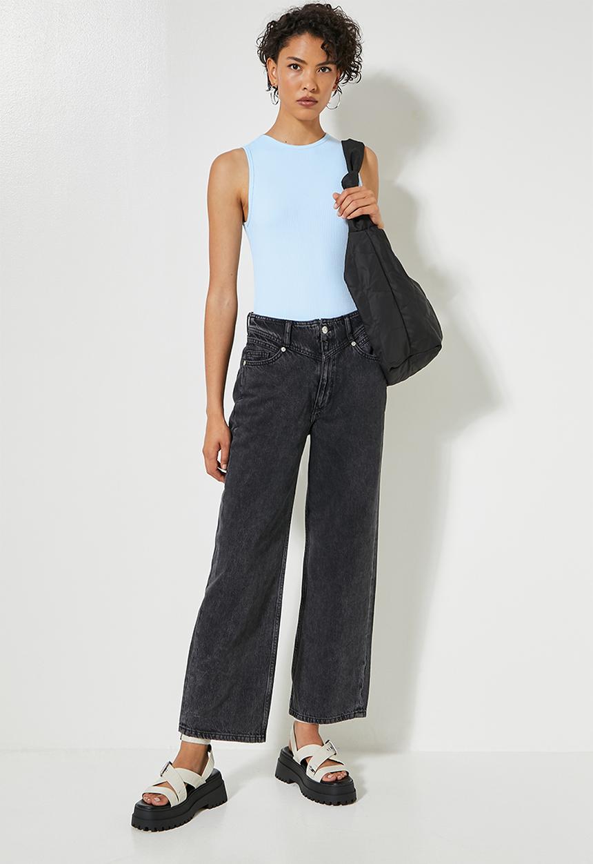 Superbalist - Fine rib hi crew cutaway bodysuit - baby blue