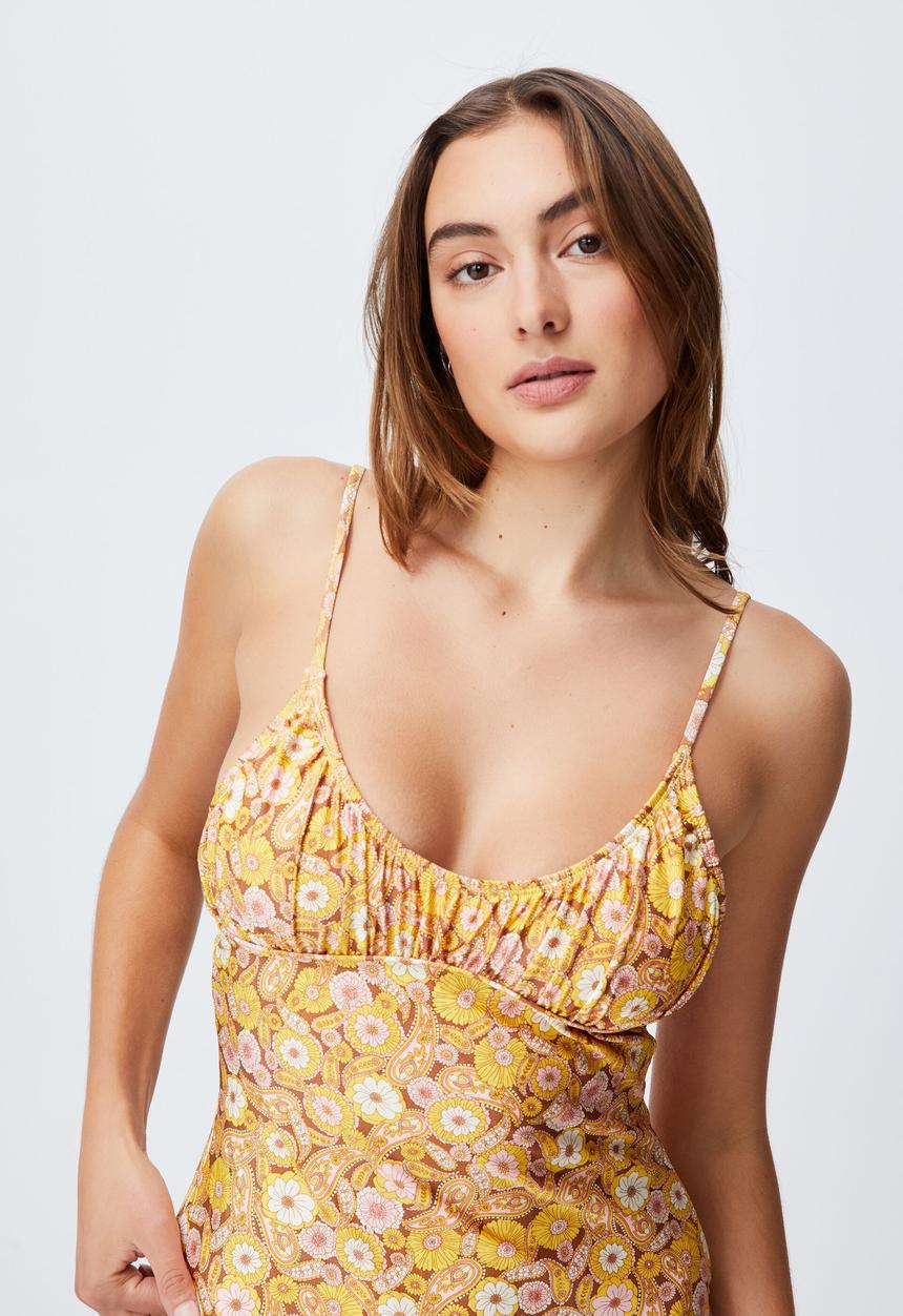 Cotton On - Gathered scoop back one piece cheeky shimmer - retro paisley yellow shimmer