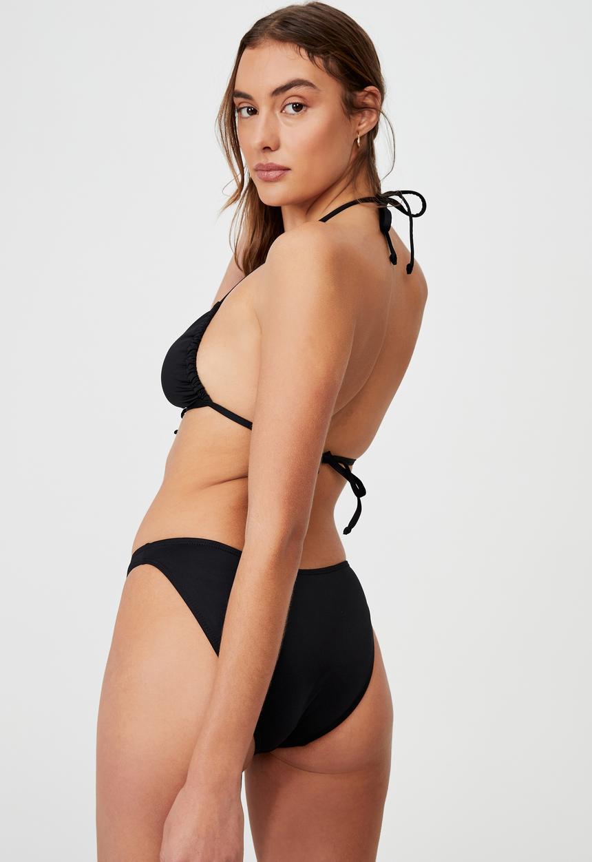 Cotton On - Gathered backless halter bikini top - black