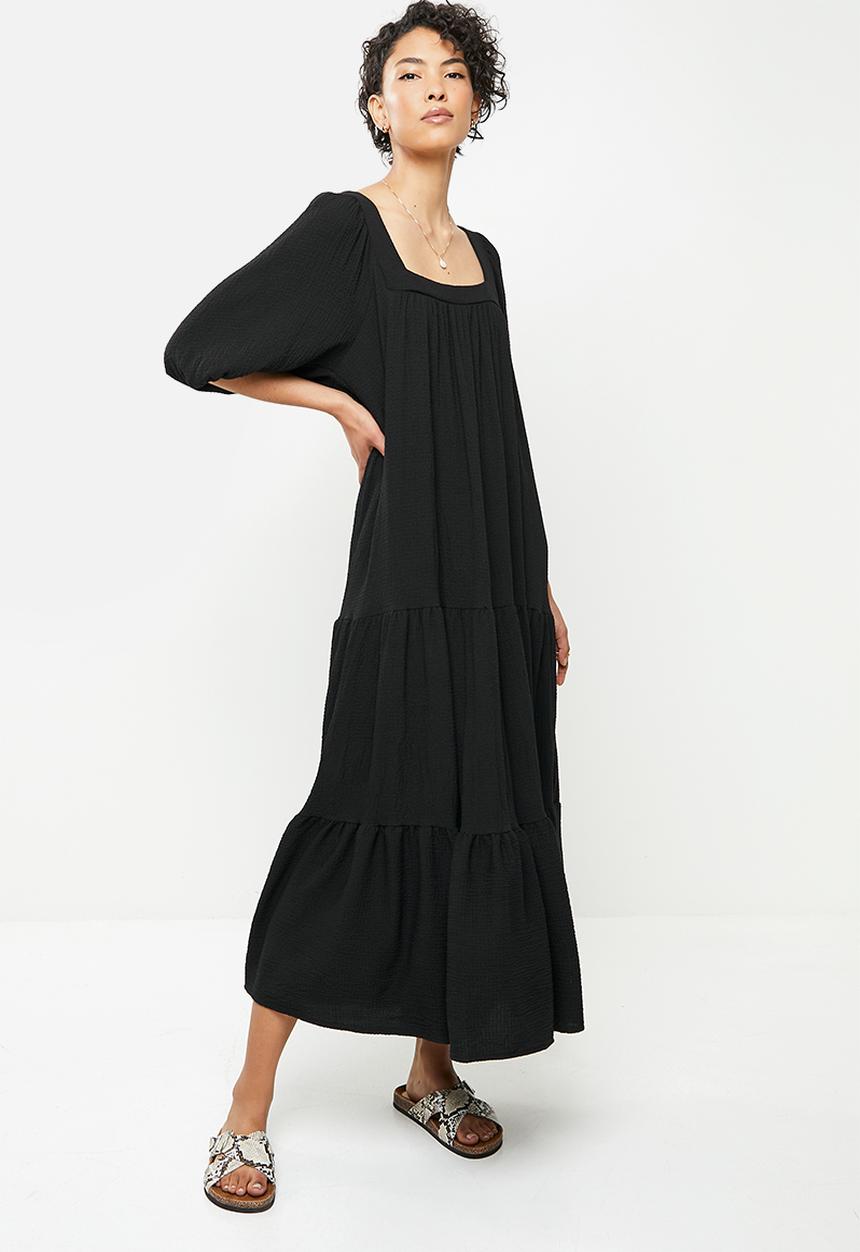 Me&B - Square neck tiered sack dress - black