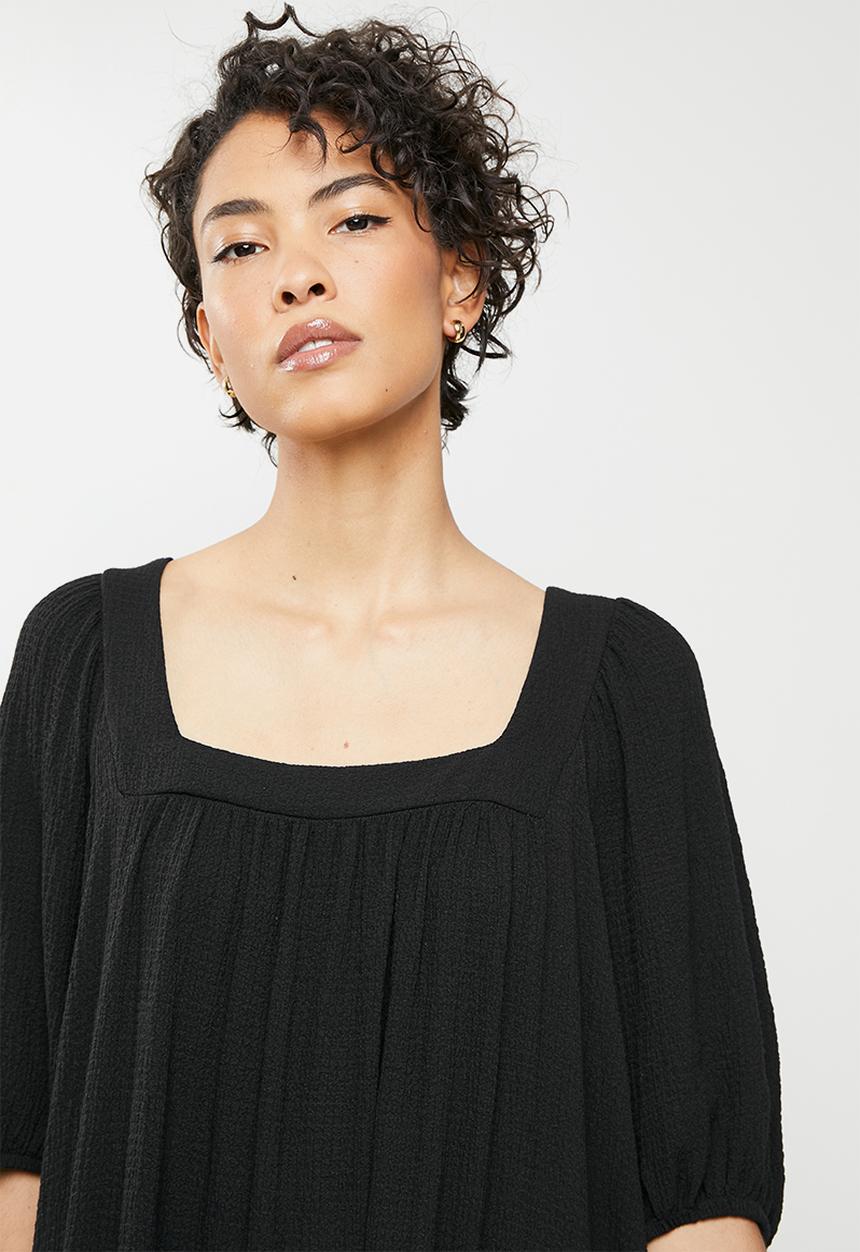 Me&B - Square neck tiered sack dress - black
