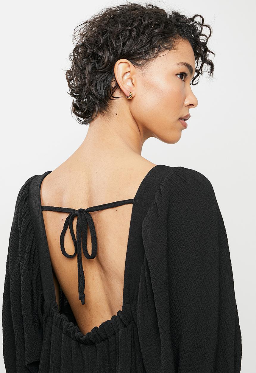 Me&B - Square neck tiered sack dress - black
