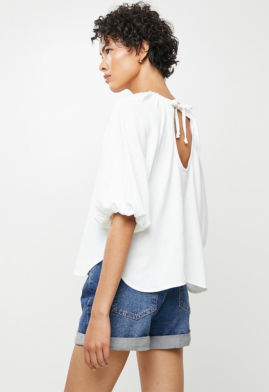 Me&B - Linen gauged blouse - white