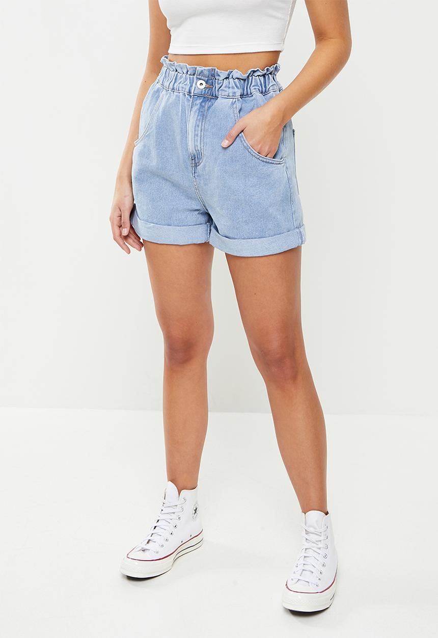 Cotton On - Denim paperbag short - flynn blue