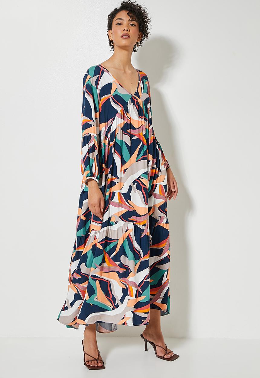 VELVET - Voluminous tiered midi dress - multi 