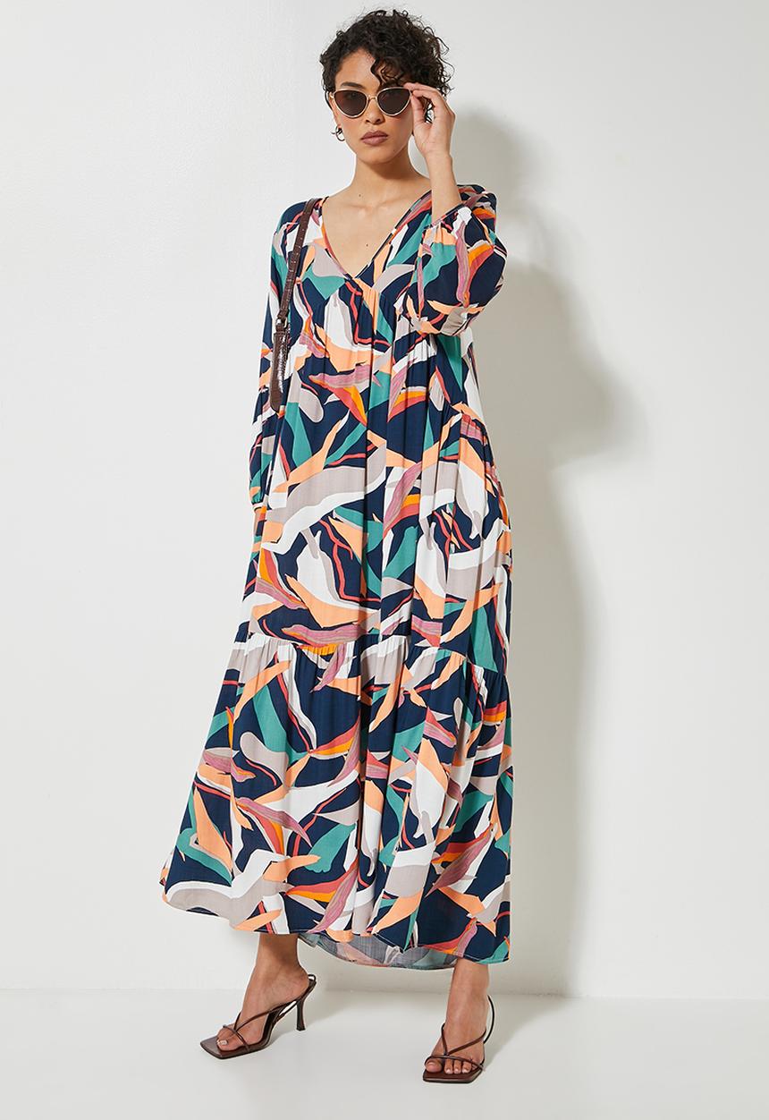 VELVET - Voluminous tiered midi dress - multi 
