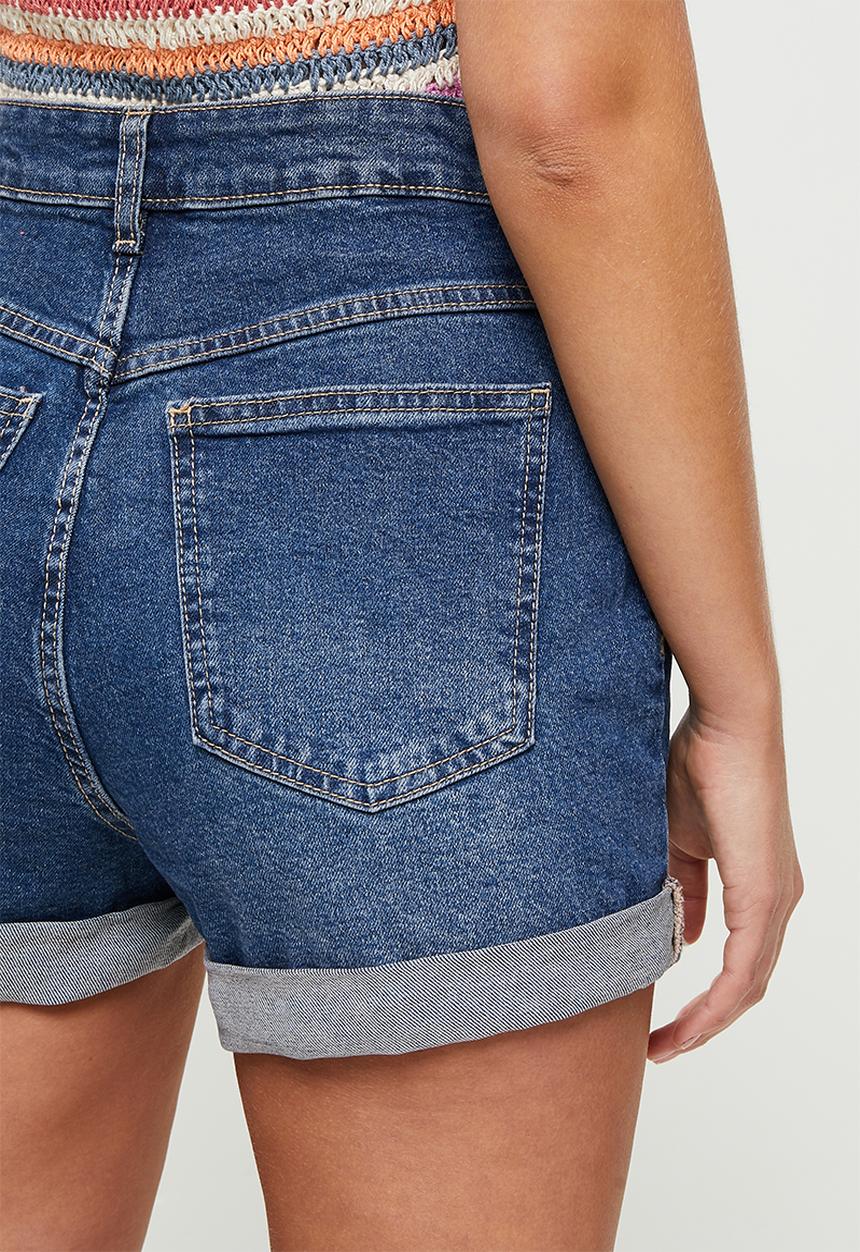 Cotton On - High rise classic stretch denim short - southside blue