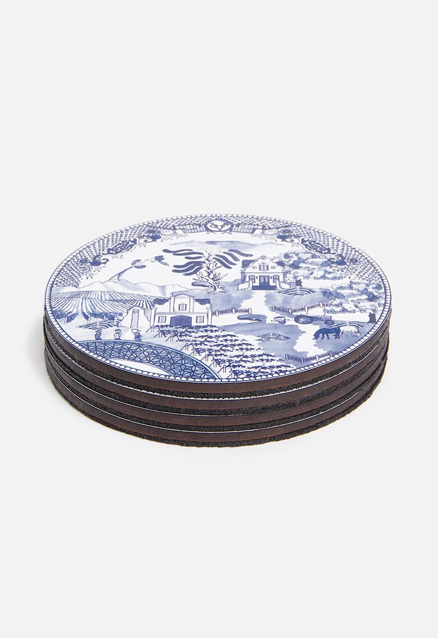 Elsje Designs - Stellenbosch willow coaster set of 4 - white & blue