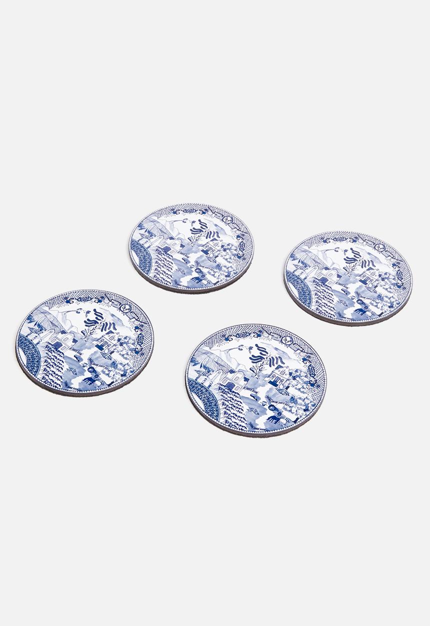 Elsje Designs - Stellenbosch willow coaster set of 4 - white & blue