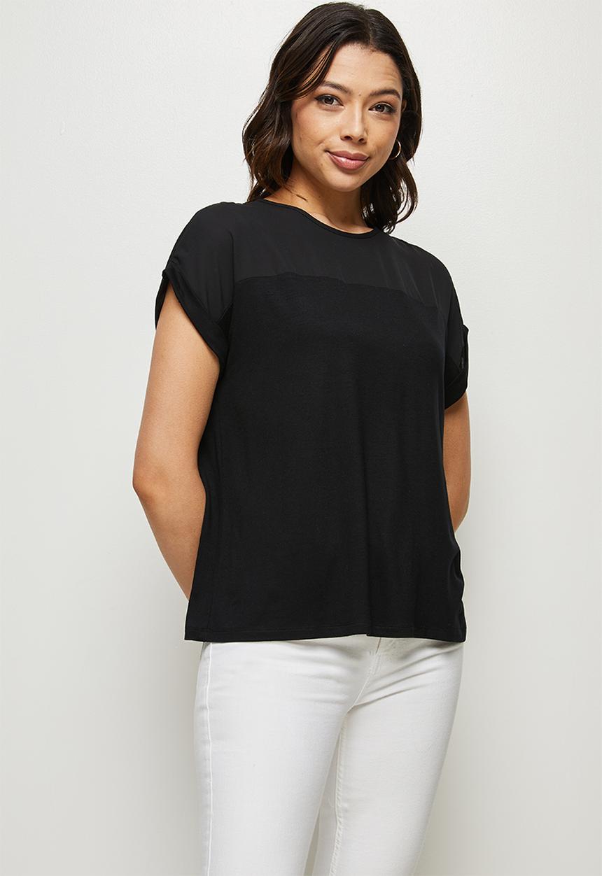 edit - Conscious knit woven combo tee - black