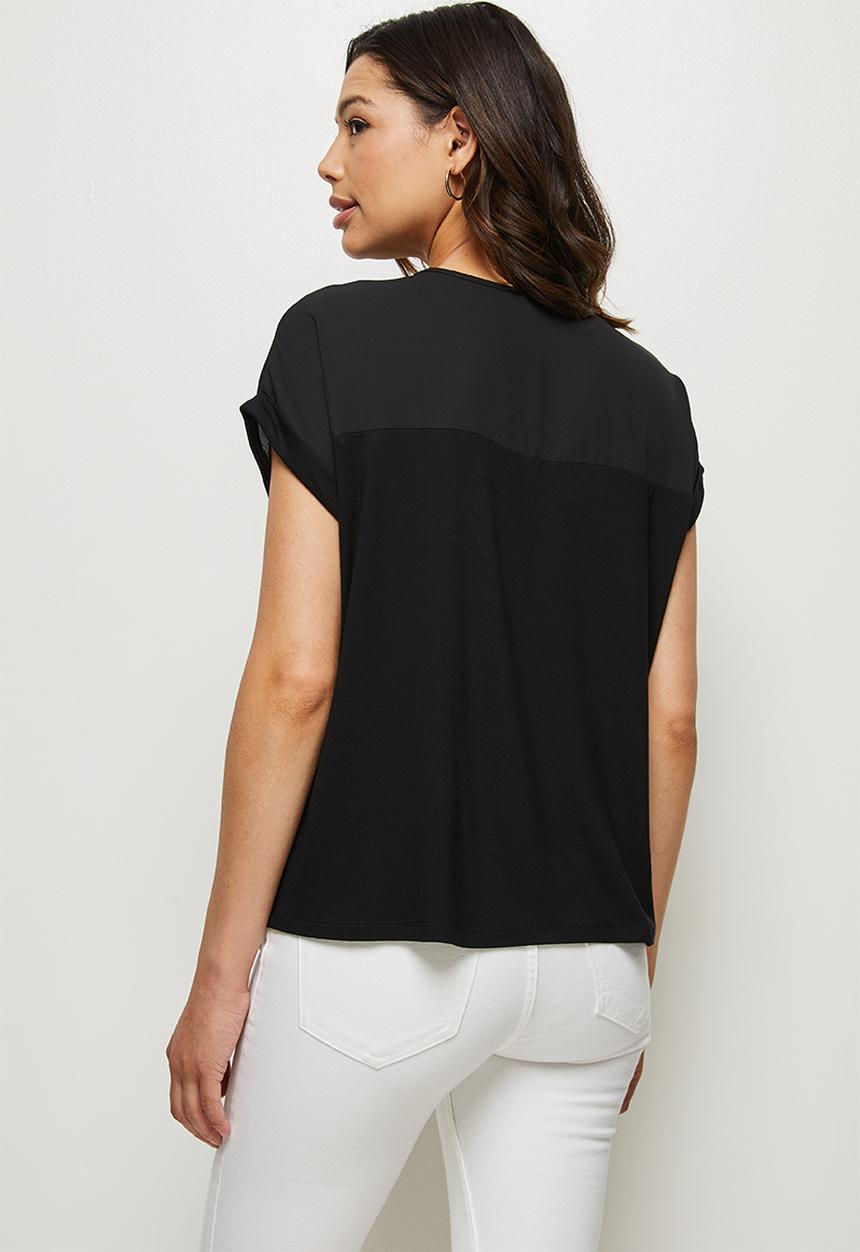 edit - Conscious knit woven combo tee - black