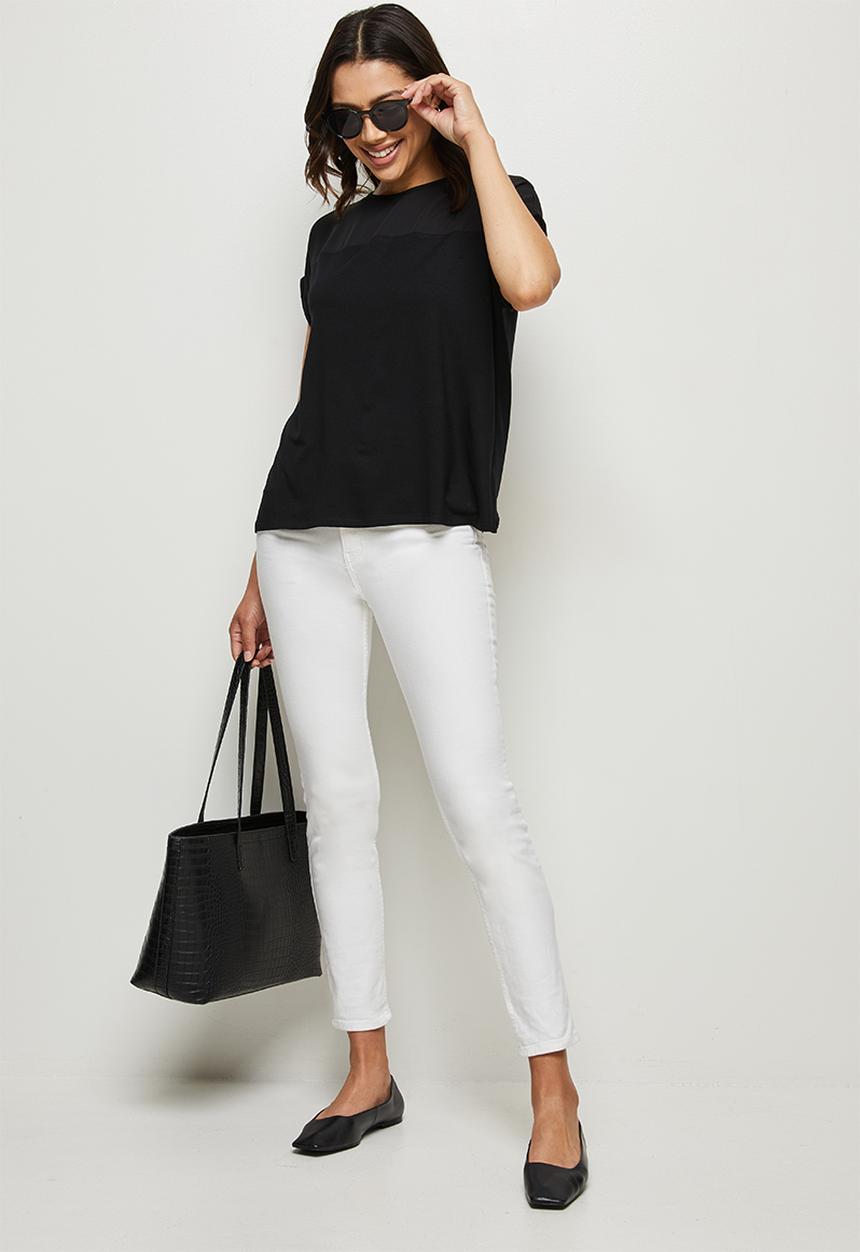 edit - Conscious knit woven combo tee - black