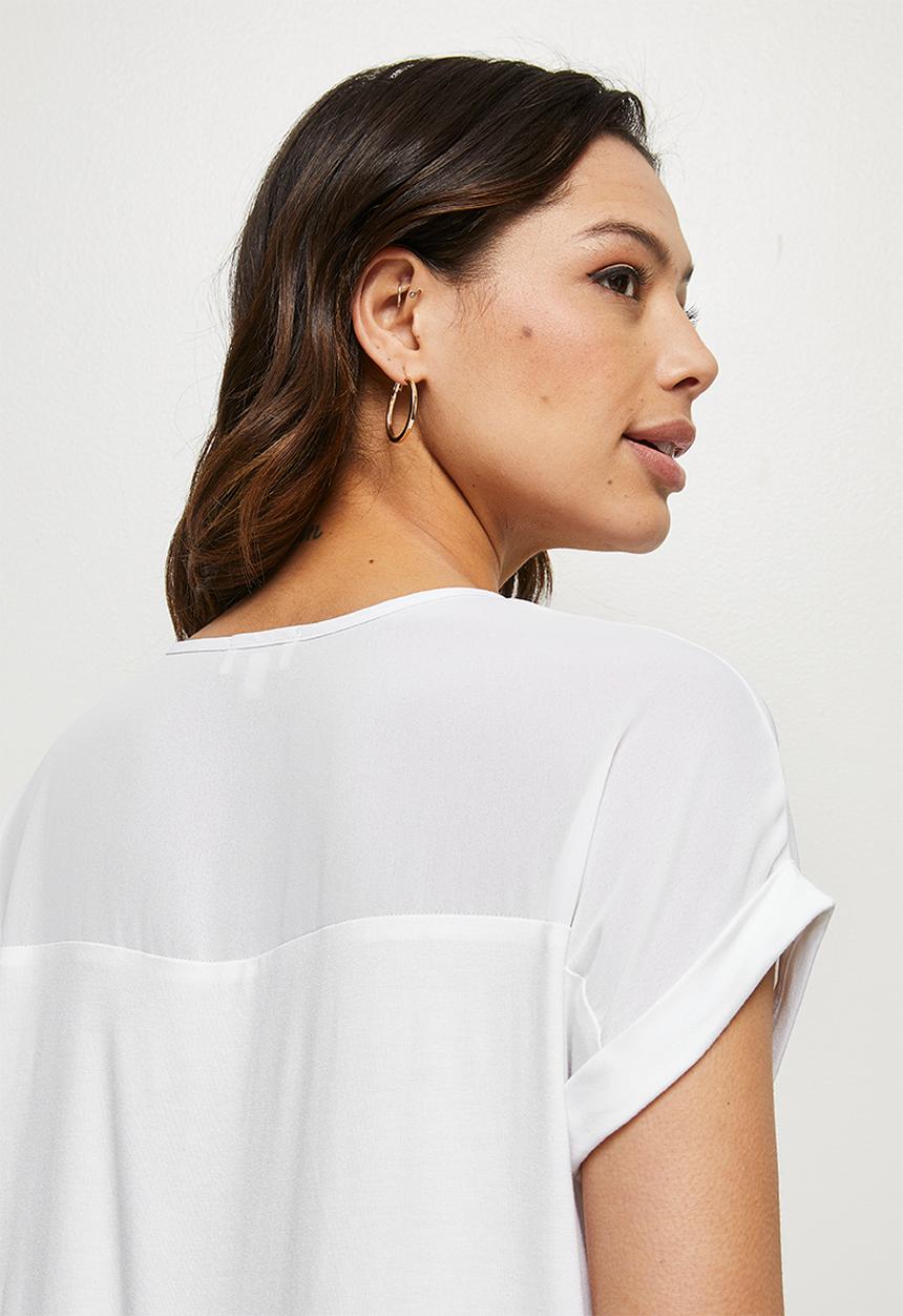 edit - Conscious knit woven combo tee - white 