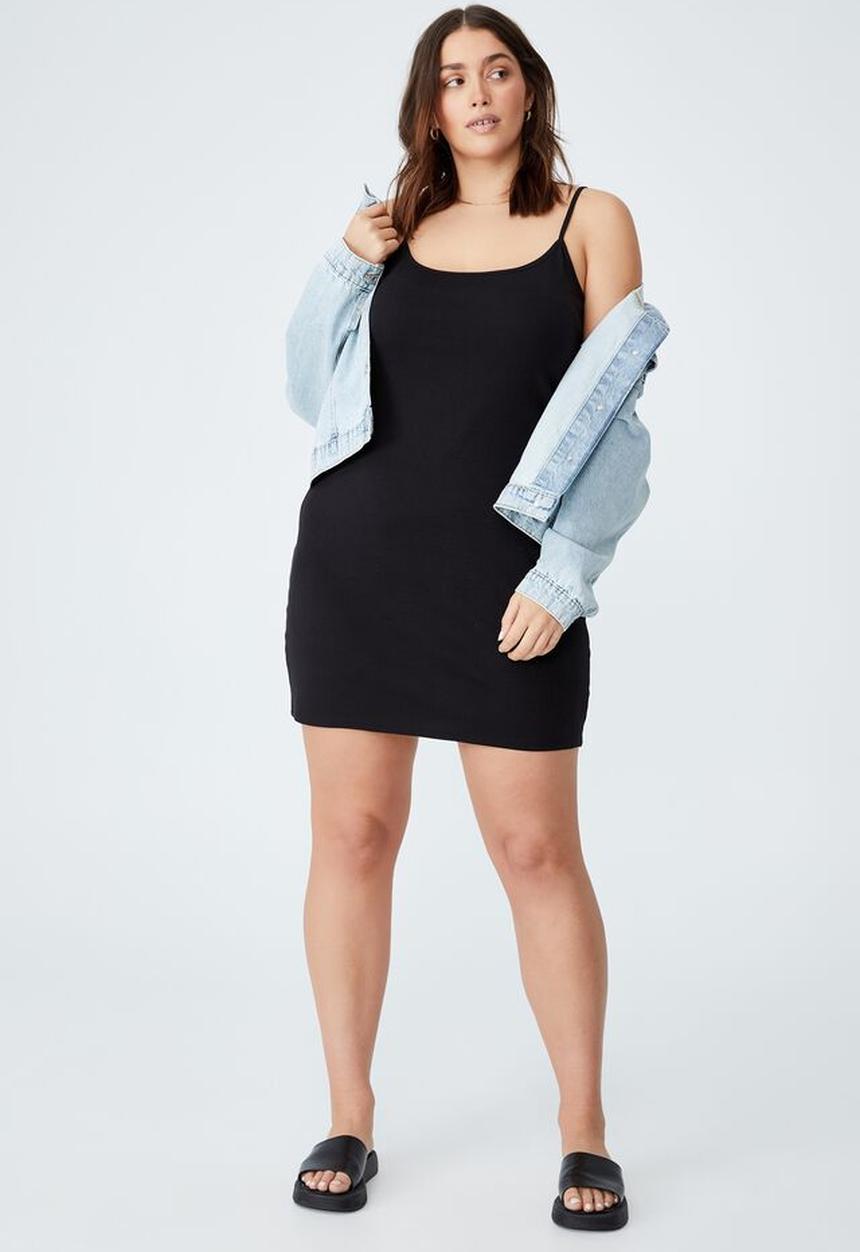 Cotton On - Curve cassie strappy mini dress - black
