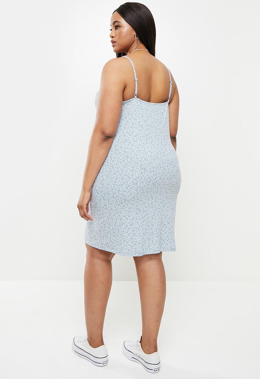 Cotton On - Curve cassie strappy mini dress - penny ditsy sunfaded denim