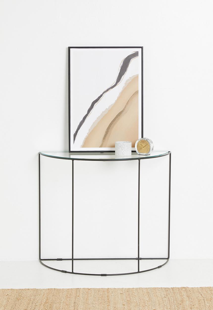 Sixth Floor - Glass half moon console table - black
