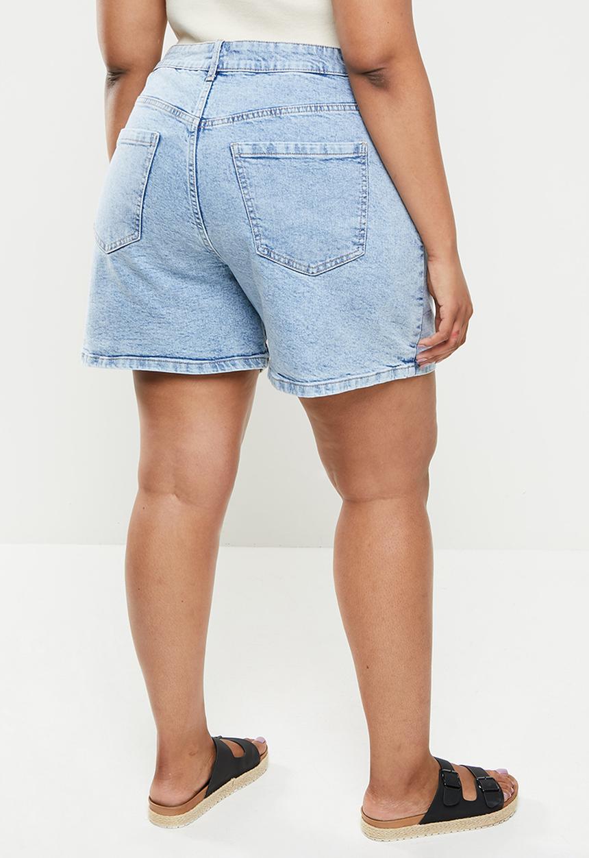 Cotton On - Curve dad high rise denim short - lennox blue