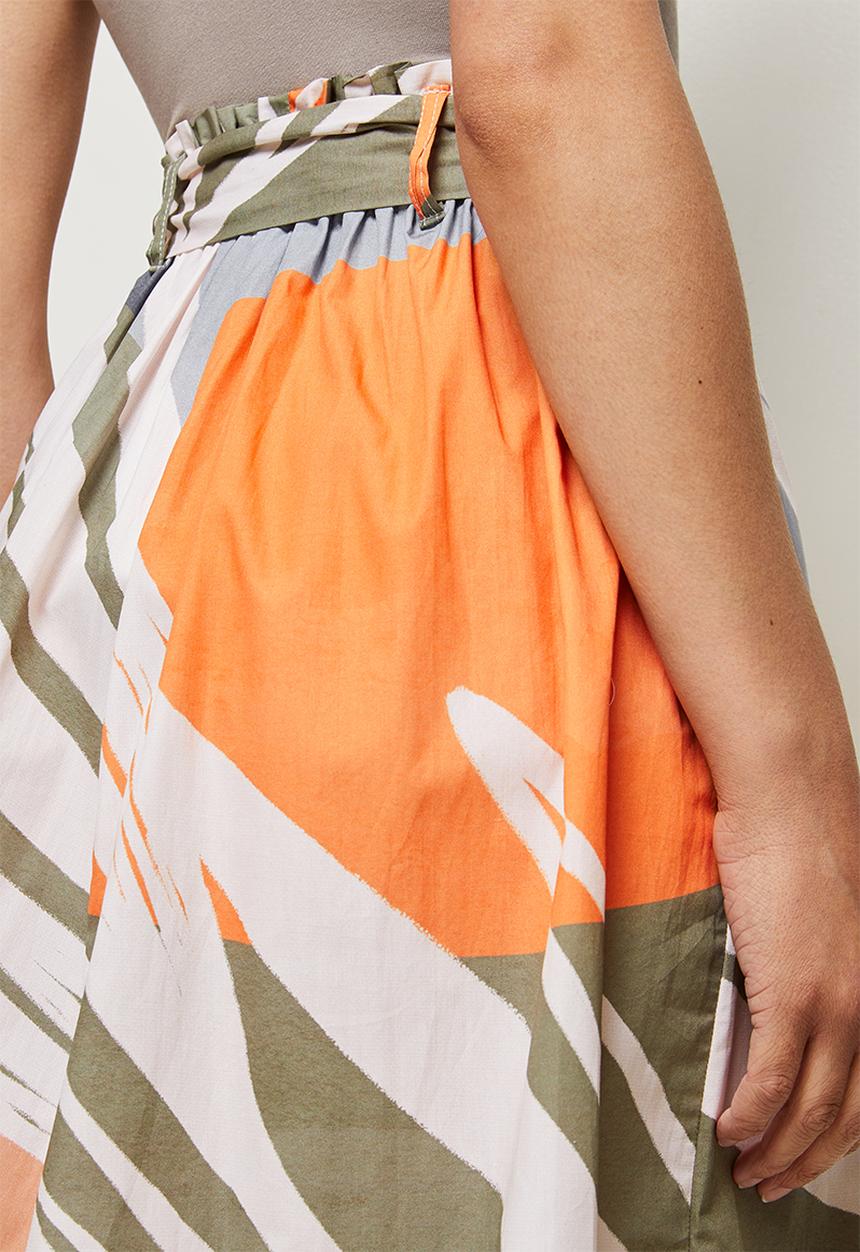 edit - Cotton belted a-line skirt - abstract floral