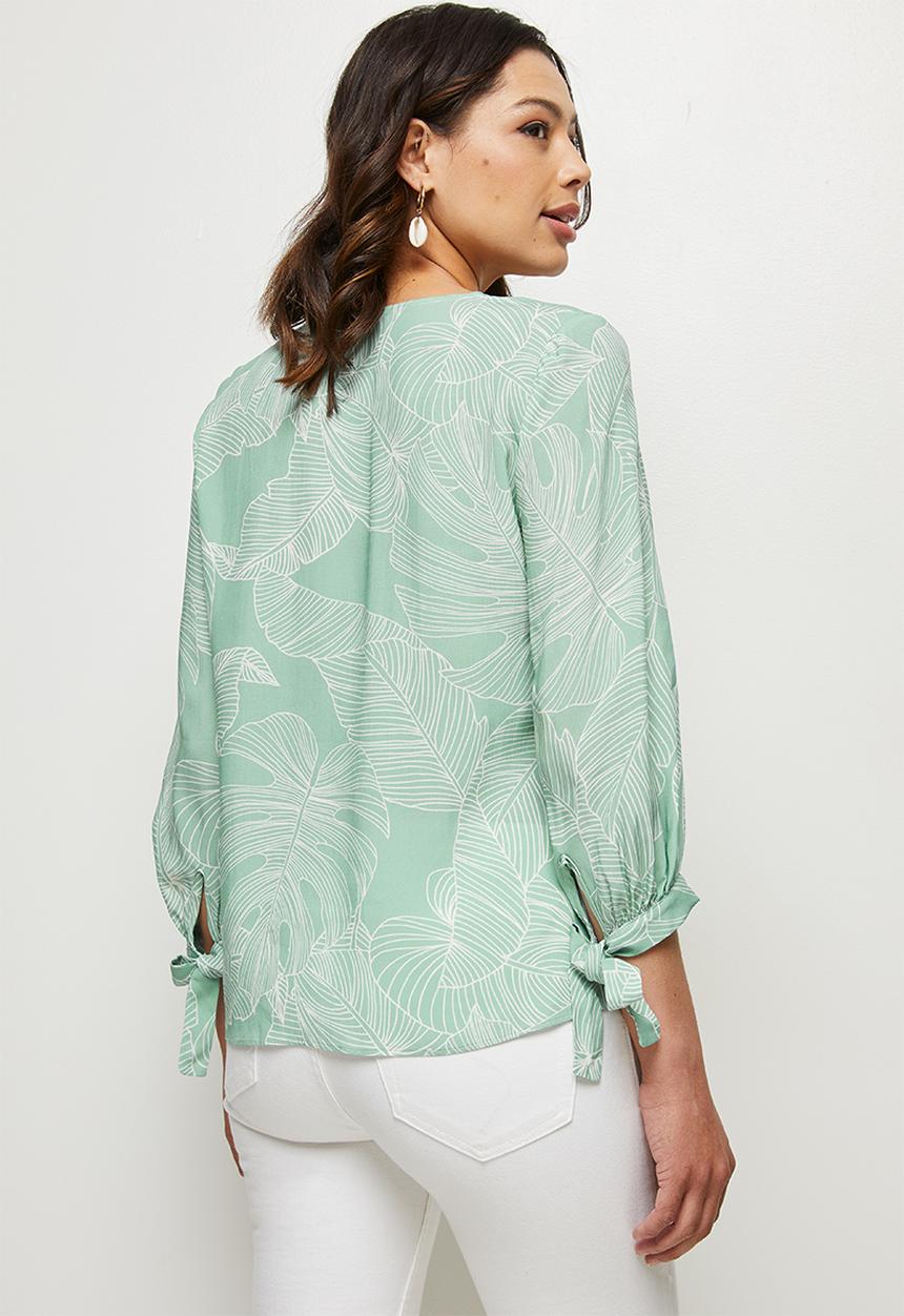 edit - V-neck tie sleeve blouse - sage foliage