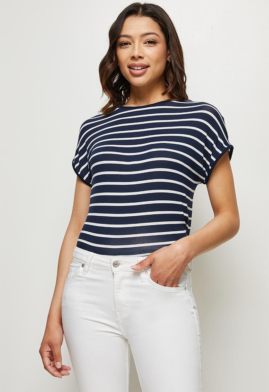 edit - Cotton boxy striped tee - navy & milk