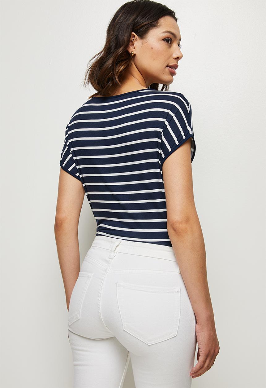 edit - Cotton boxy striped tee - navy & milk
