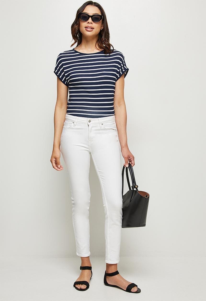 edit - Cotton boxy striped tee - navy & milk