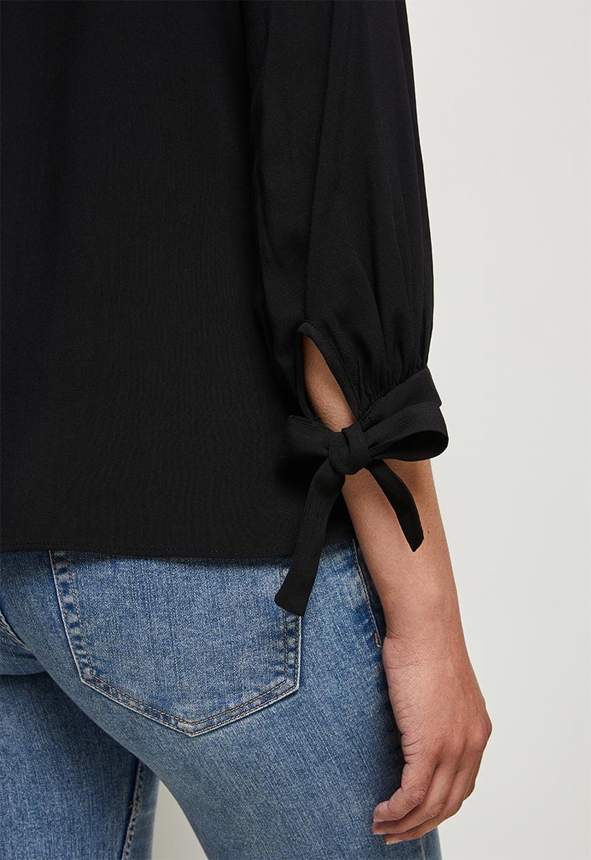 edit - V-neck tie sleeve blouse - black