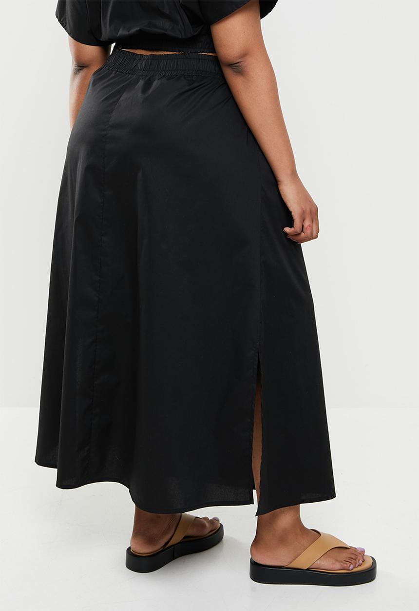 Me&B - Plus elasticated cotton maxi skirt - black