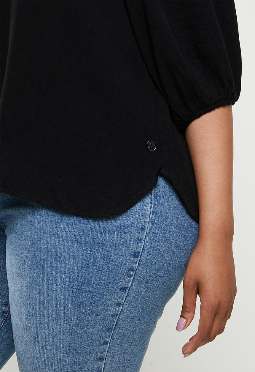 Me&B - Plus linen gauged blouse - black