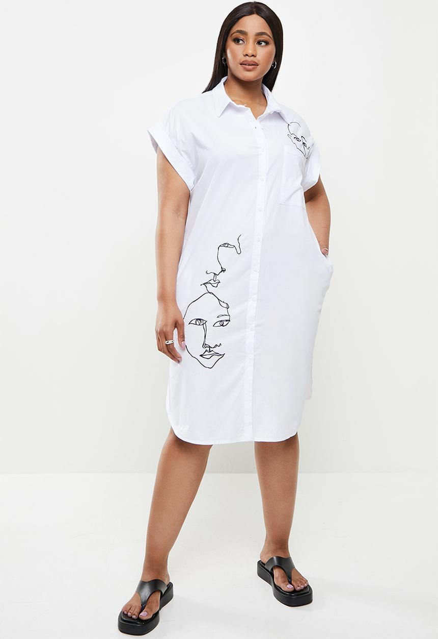 Me&B - Plus dropped shoulder shirtdress - white 