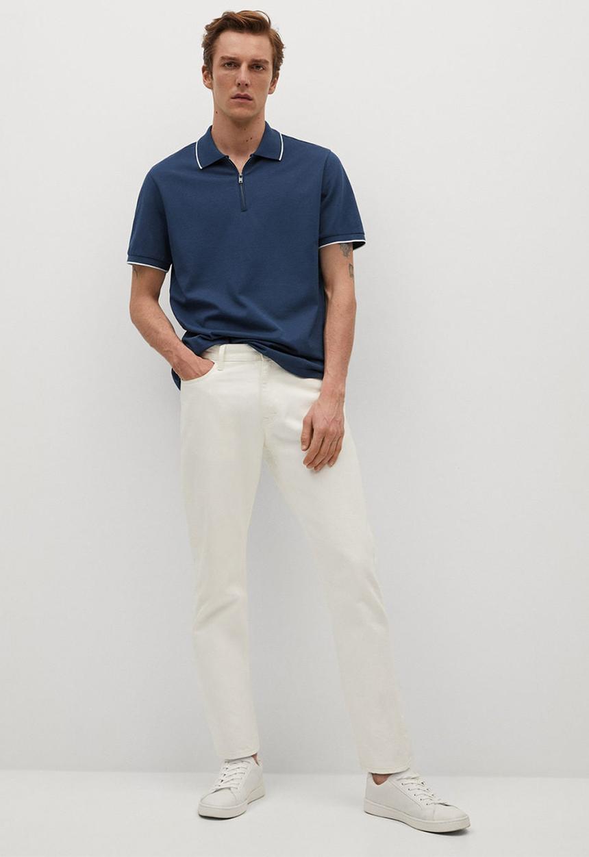 MANGO - Polo shirt zippi - medium blue