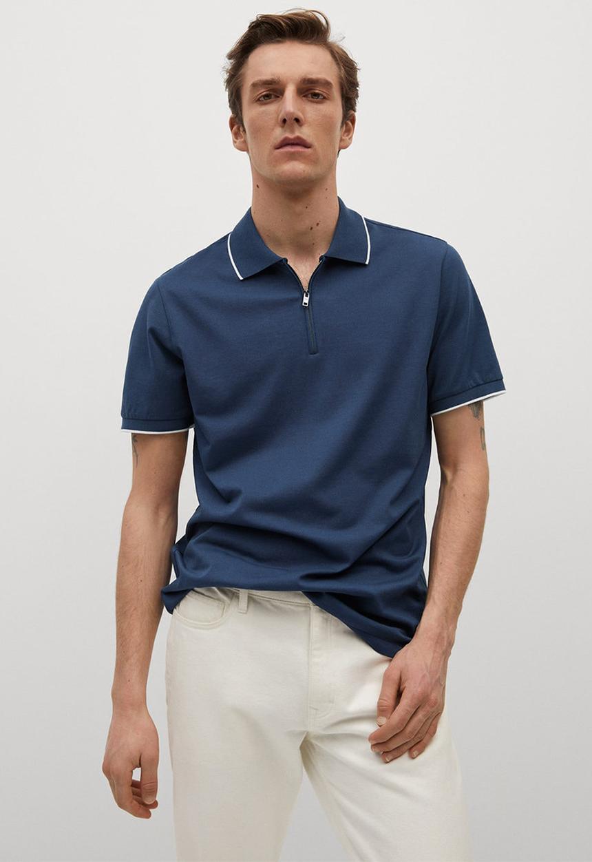 MANGO - Polo shirt zippi - medium blue