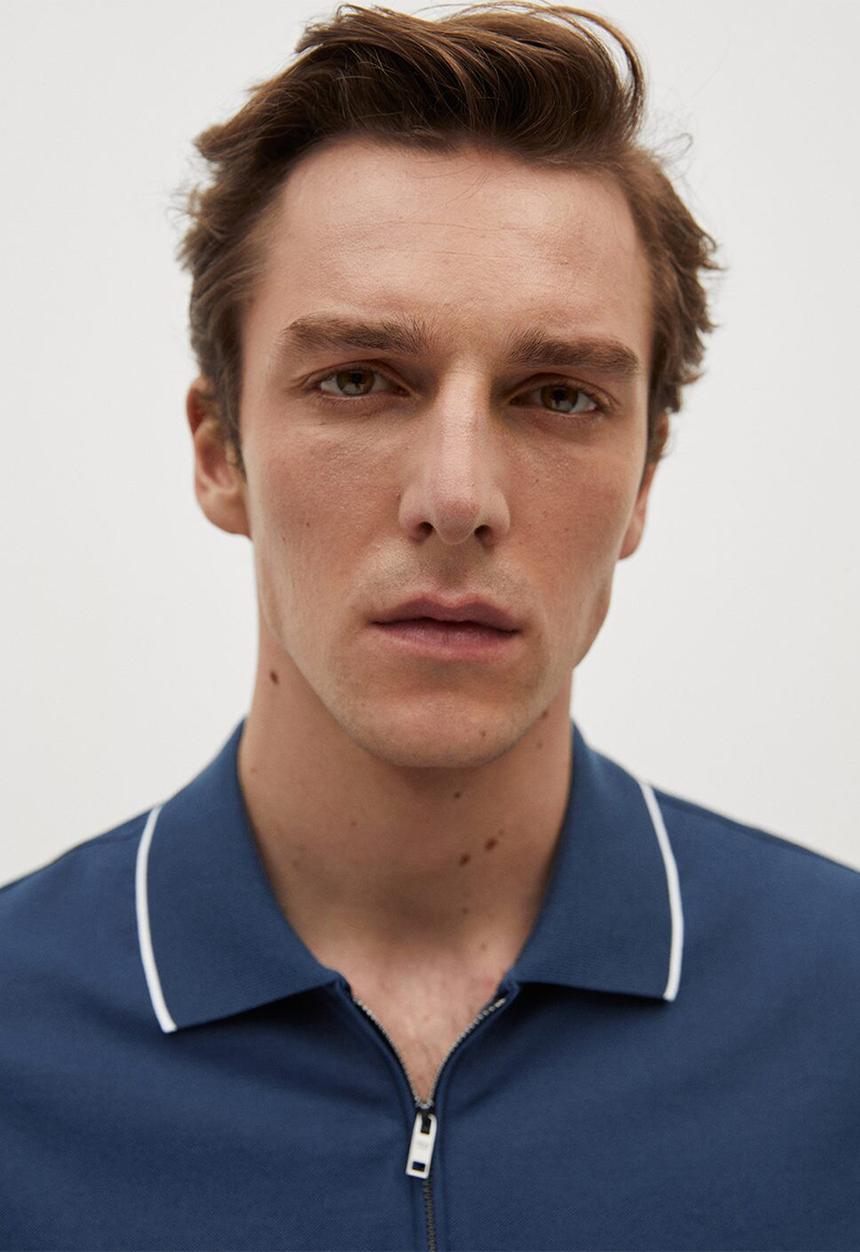 MANGO - Polo shirt zippi - medium blue
