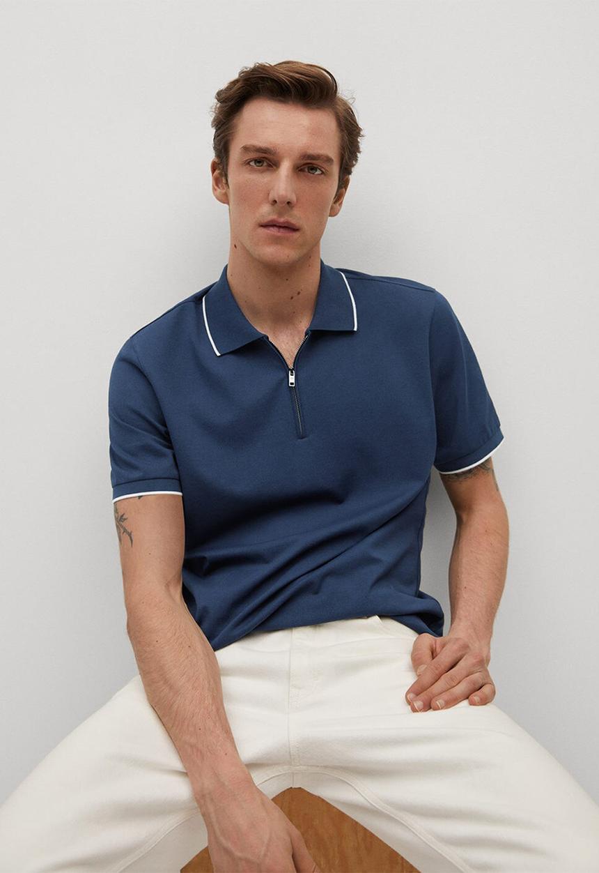 MANGO - Polo shirt zippi - medium blue