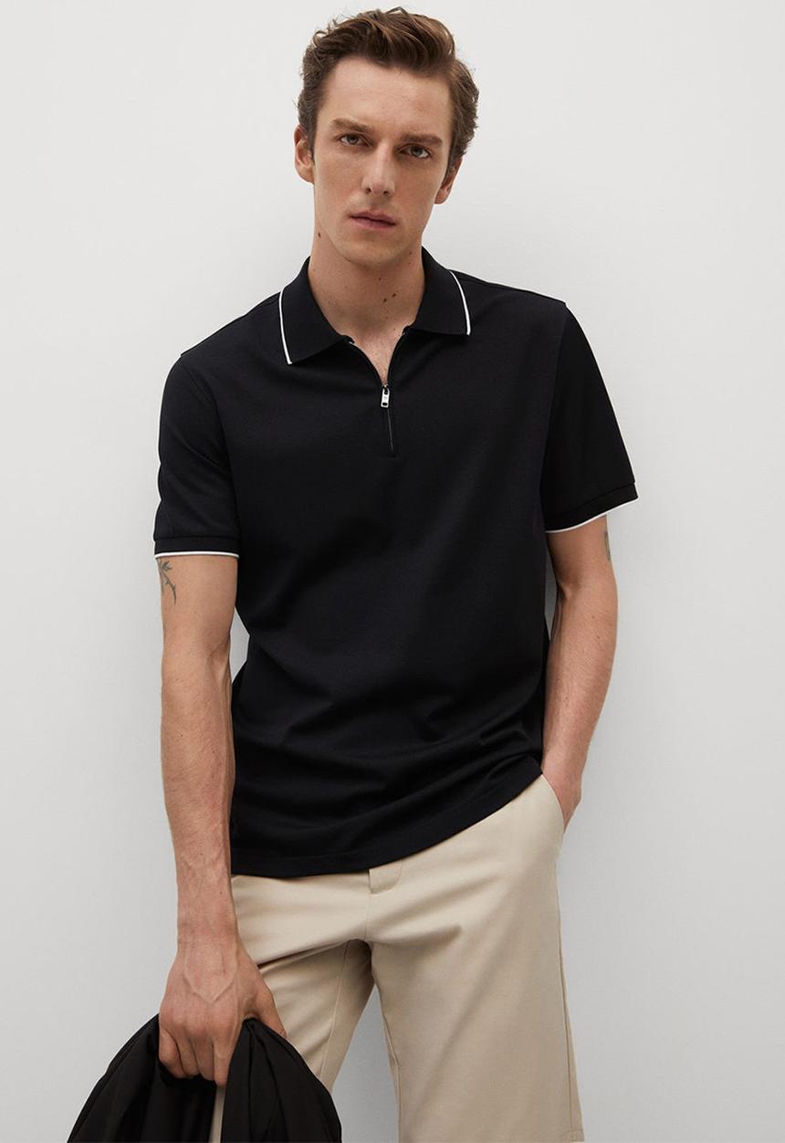 MANGO - Polo shirt zippi - black