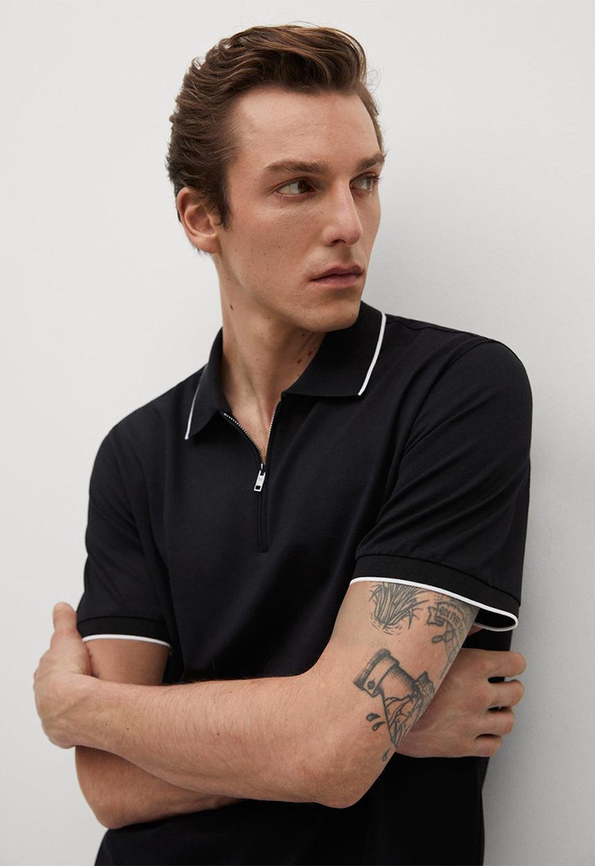 MANGO - Polo shirt zippi - black
