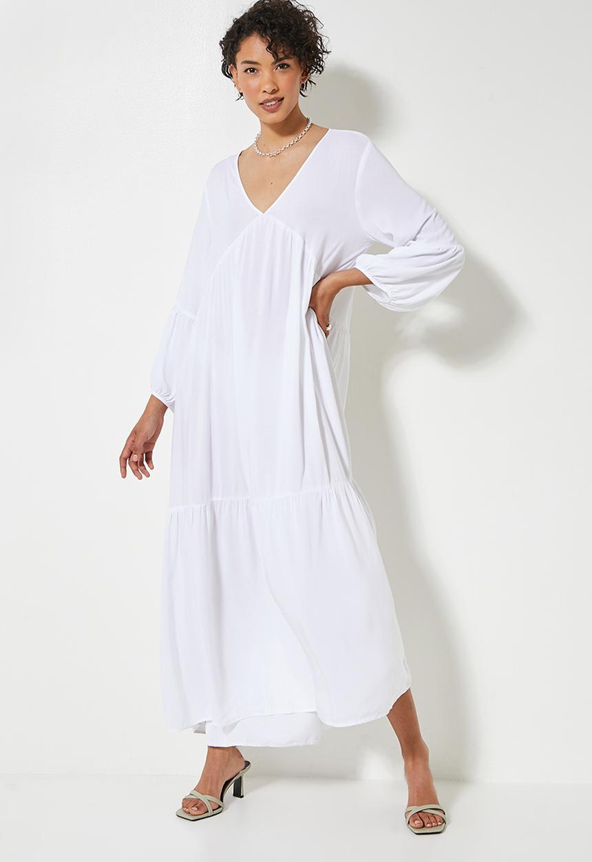 VELVET - Voluminous tiered midi dress - white 
