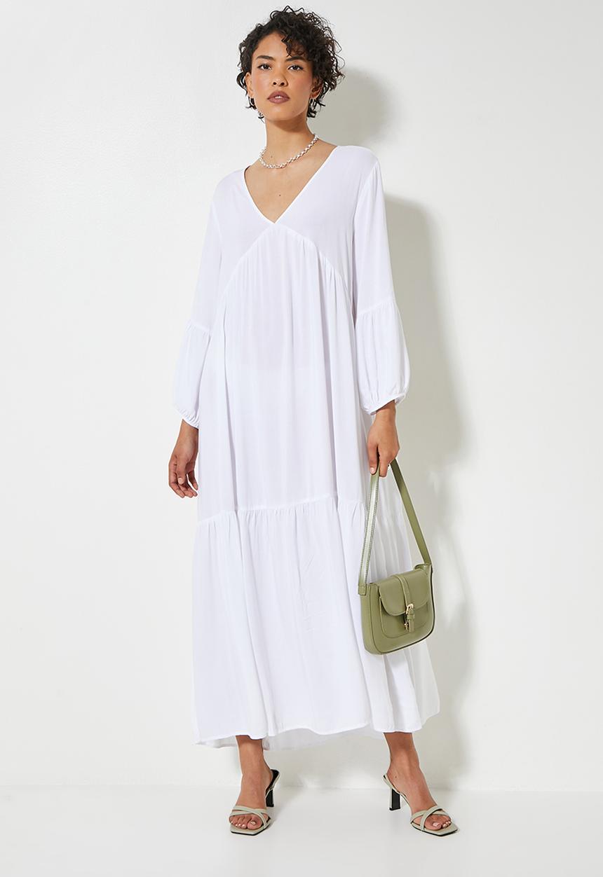 VELVET - Voluminous tiered midi dress - white 