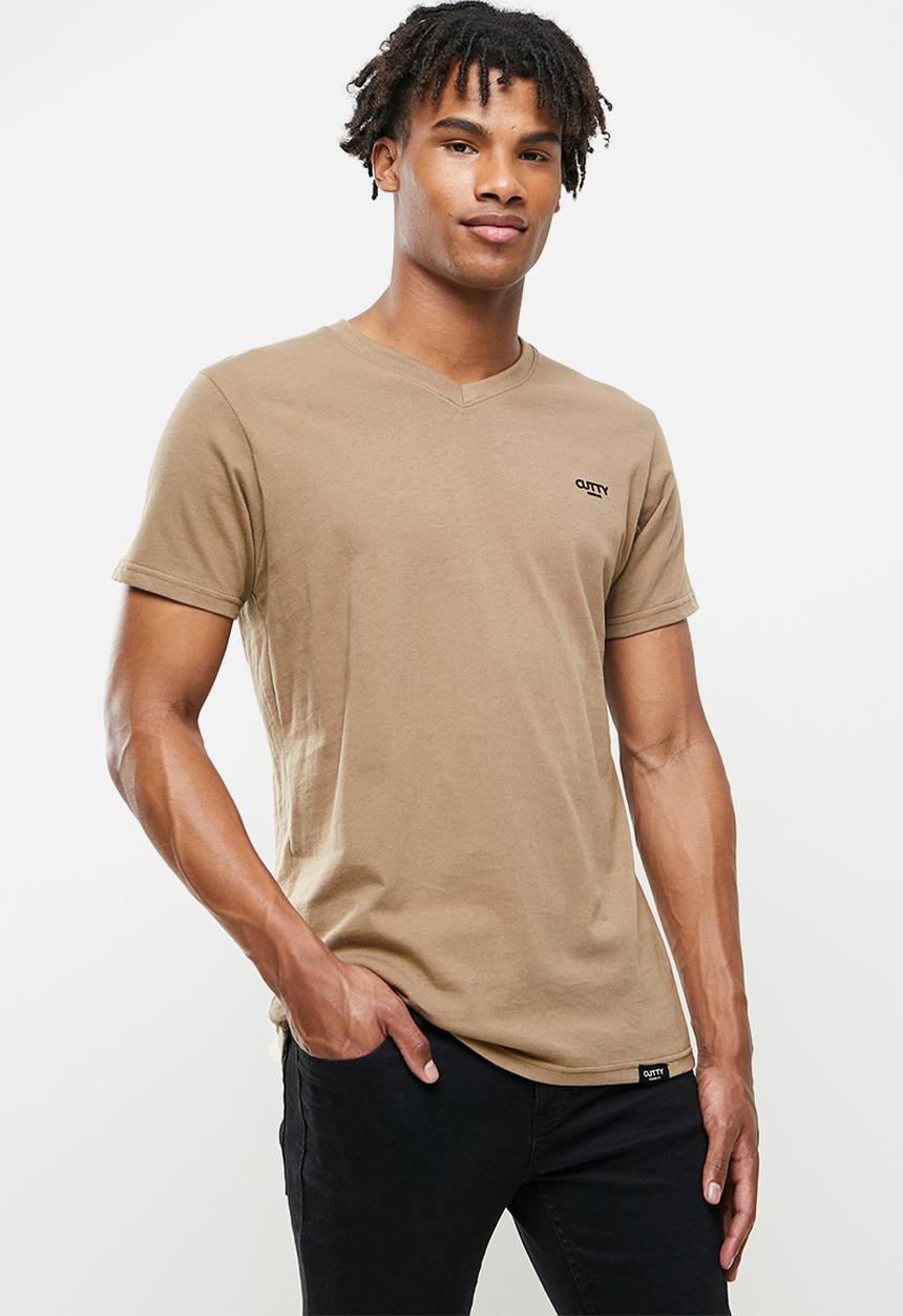 Cutty - Rich regular fit v-neck tee - taupe