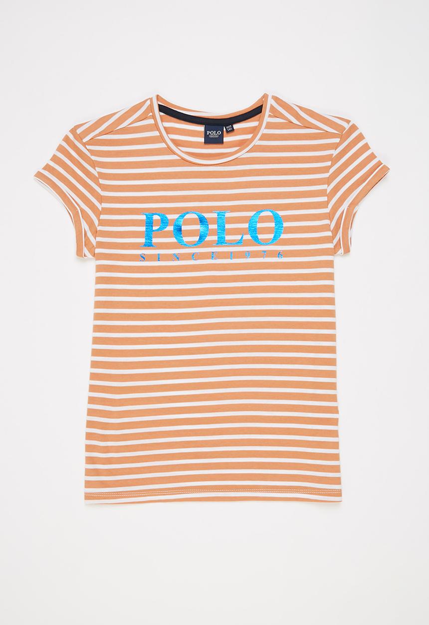 POLO - Girls kim striped printed tee - beige & white 